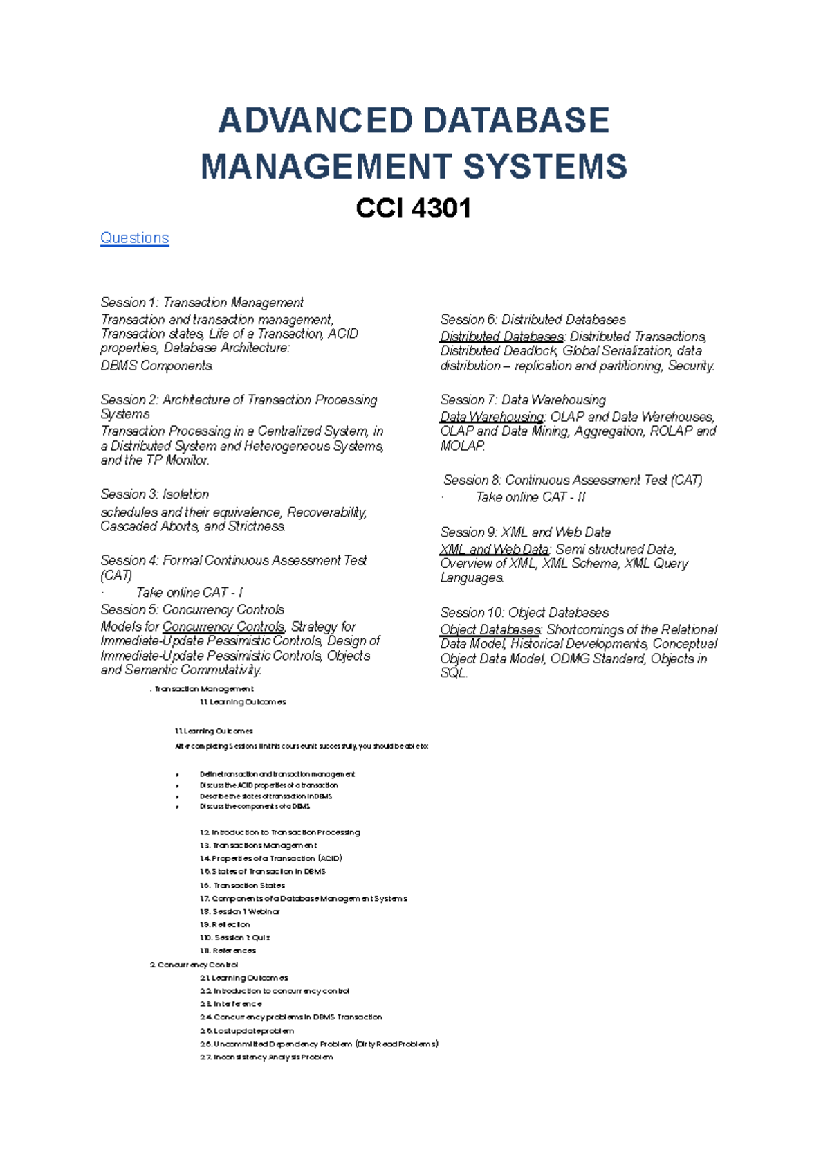 Advanced Database Management Systems - ADVANCED DATABASE MANAGEMENT ...