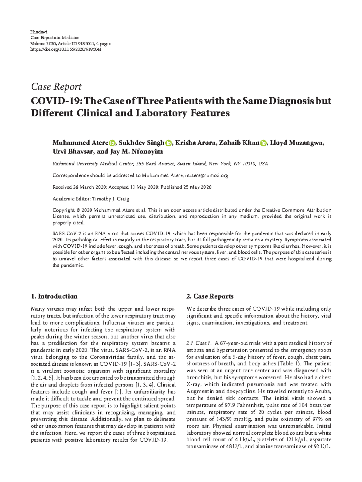 Covid-19 The Case of Three Patients with the Same - Case Report COVID ...
