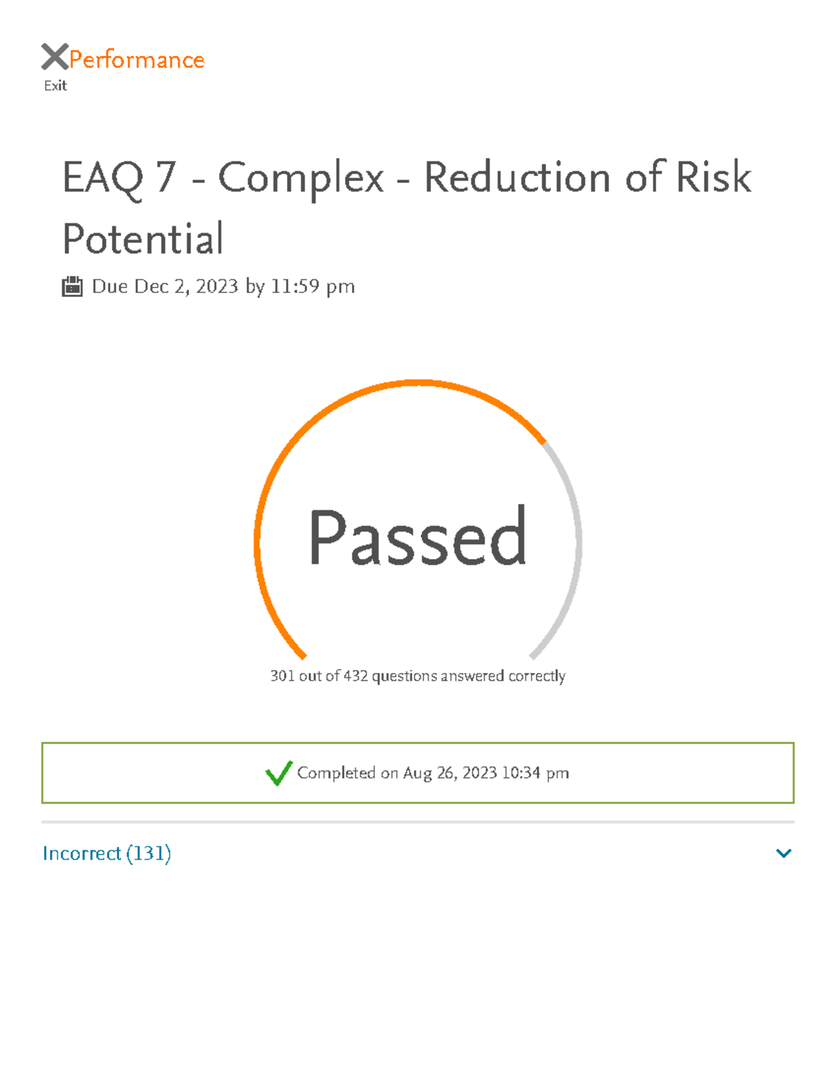 EAQ7C - Exit Performance EAQ 7 - Complex - Reduction of Risk Potential ...
