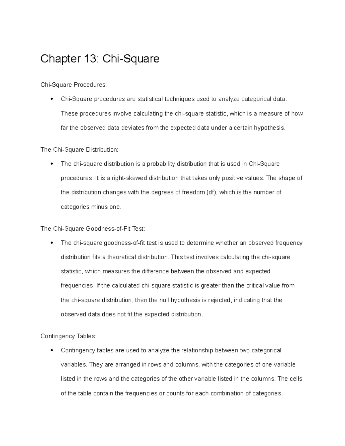MA-150 Statistics I, Chapter 13: Chi-Square Procedures & Tests - Studocu