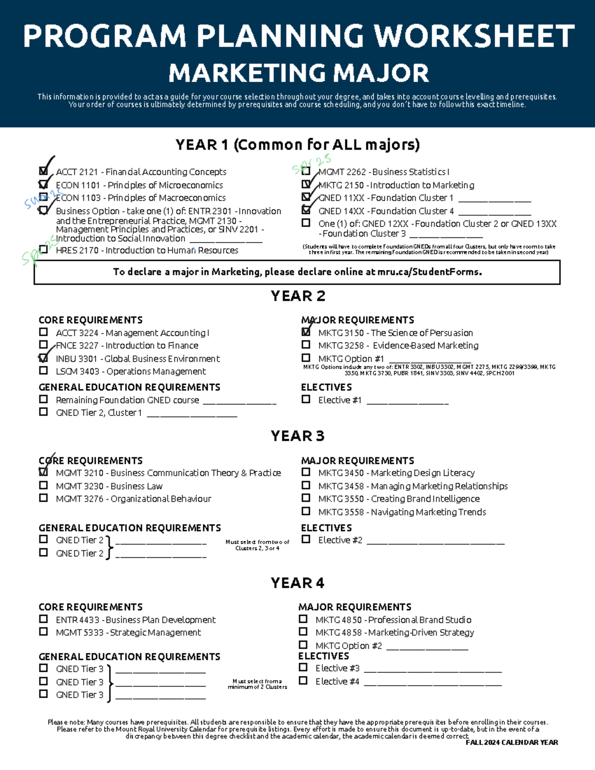 2024-2025 MKTG Major Course Planning Guide at MRU - Studocu