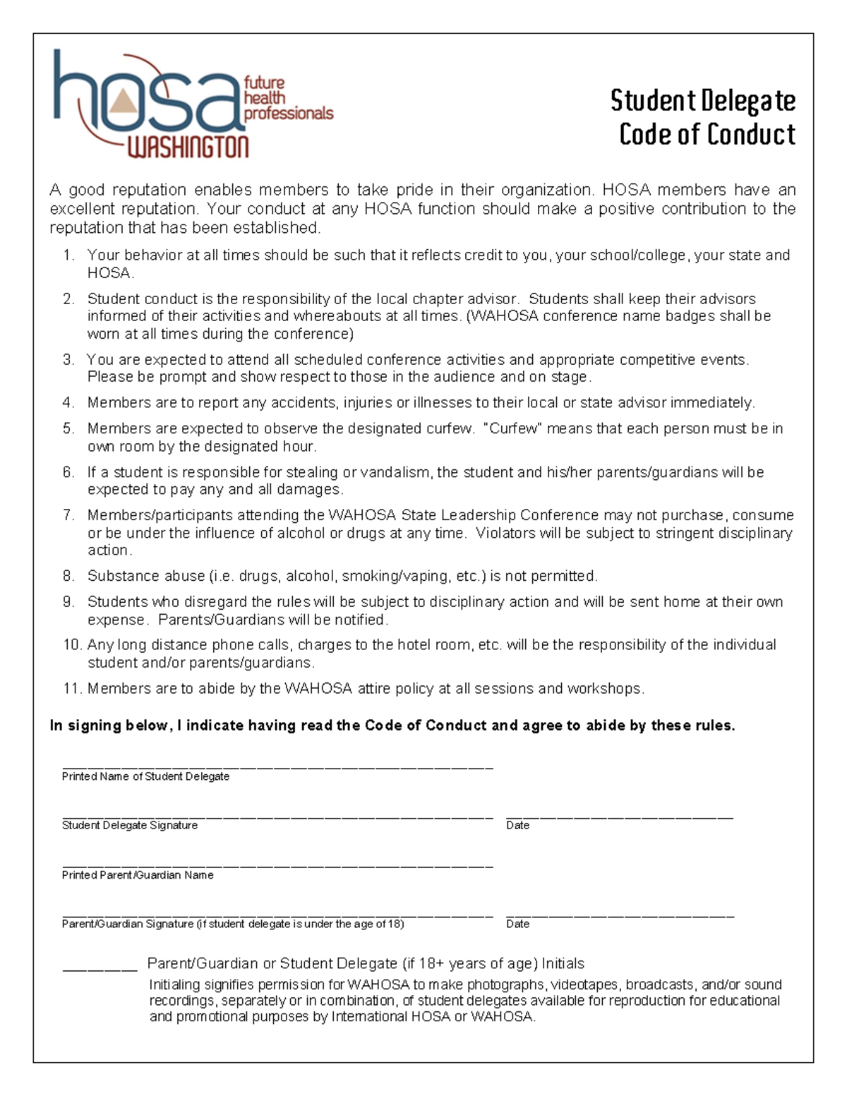 Code of Conduct Form - Desc - Student Delegate Code of Conduct A good ...