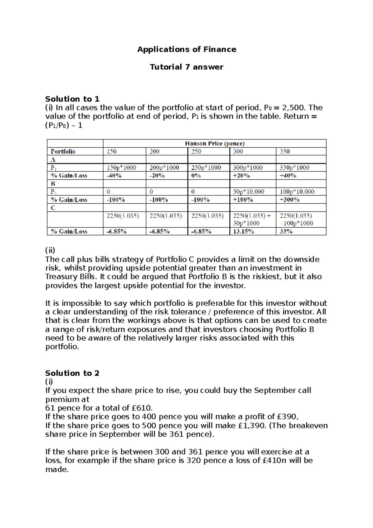 Tutorial 7 answer - Applications of Finance Tutorial 7 answer Solution ...