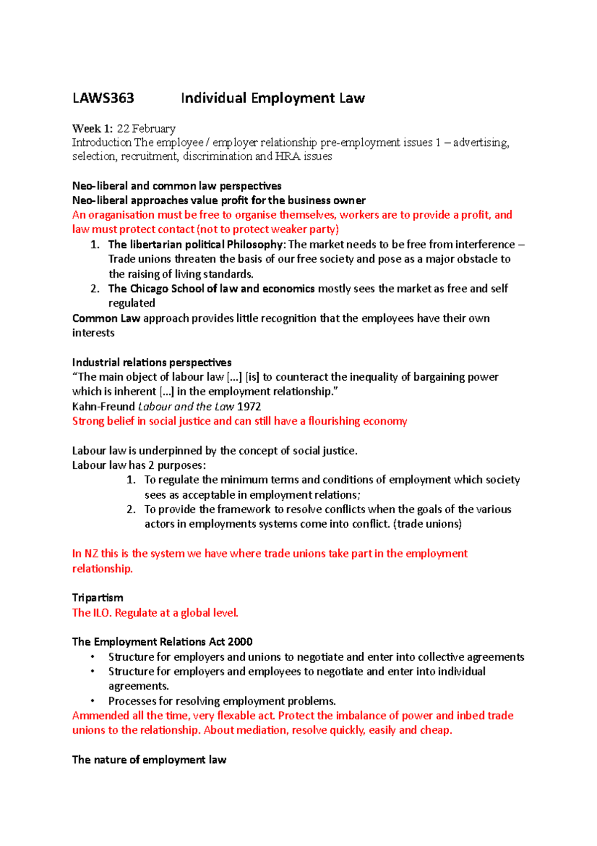 LAWS363 Individual Employment Law lecture notes - LAWS363 Individual ...