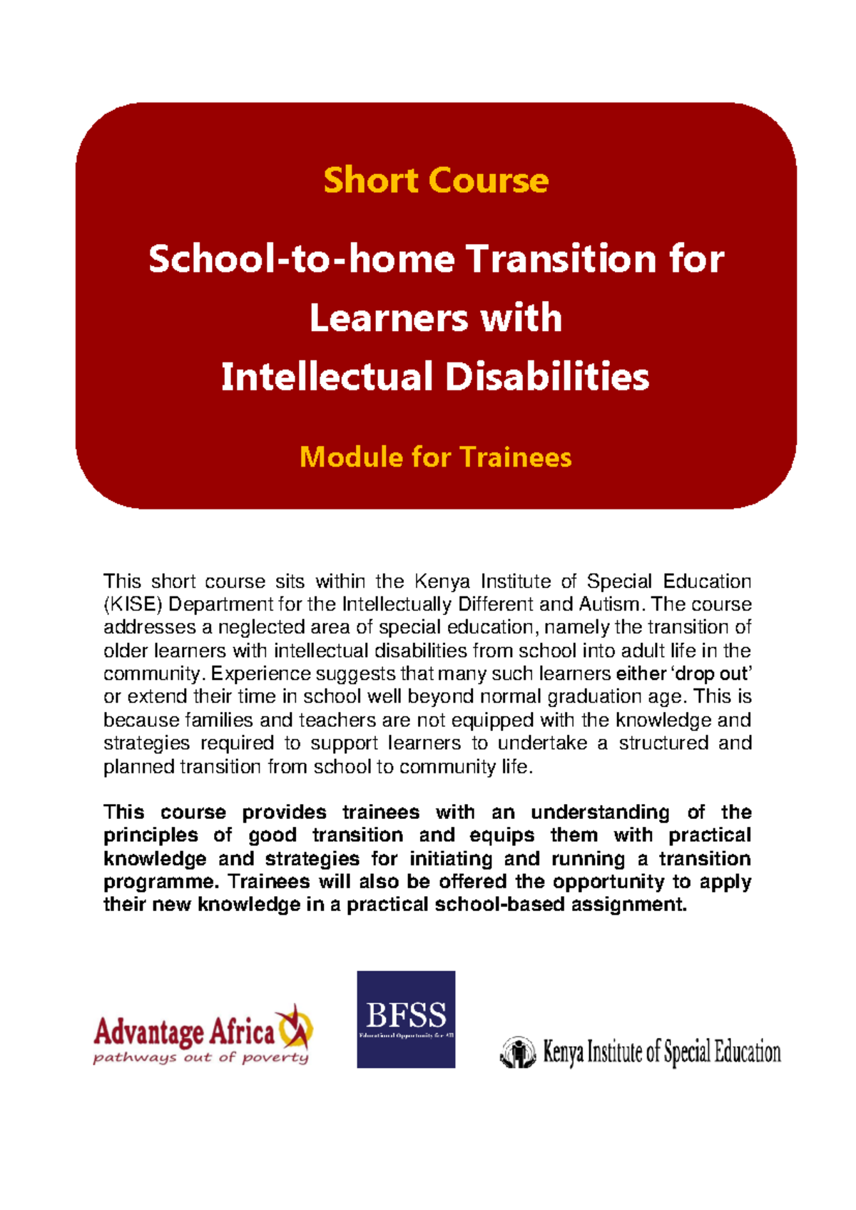 School-to-Home Transition Course for Learners with Intellectual ...