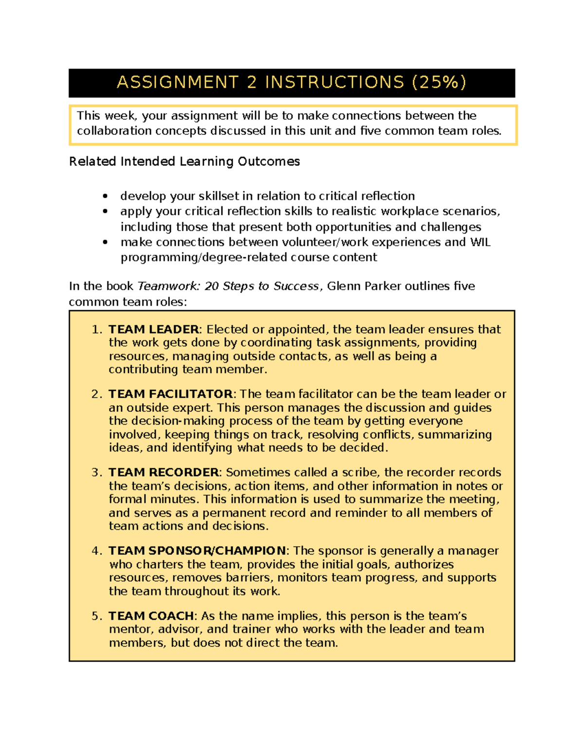 Assignment 2 Reflection on Team Roles and Collaboration Concepts - Studocu