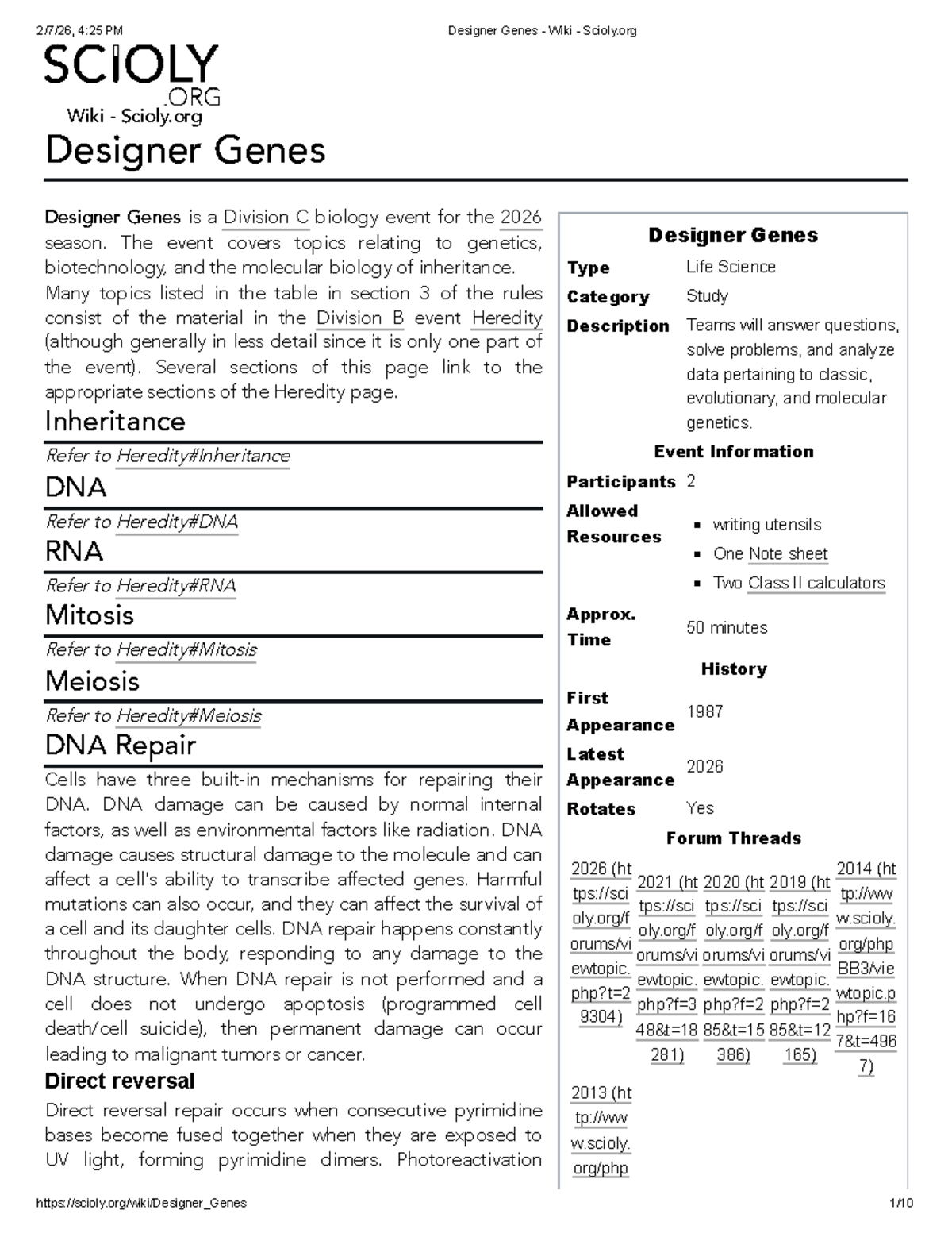 Designer Genes (Div C) Study Guide for 2026 Season - Studocu