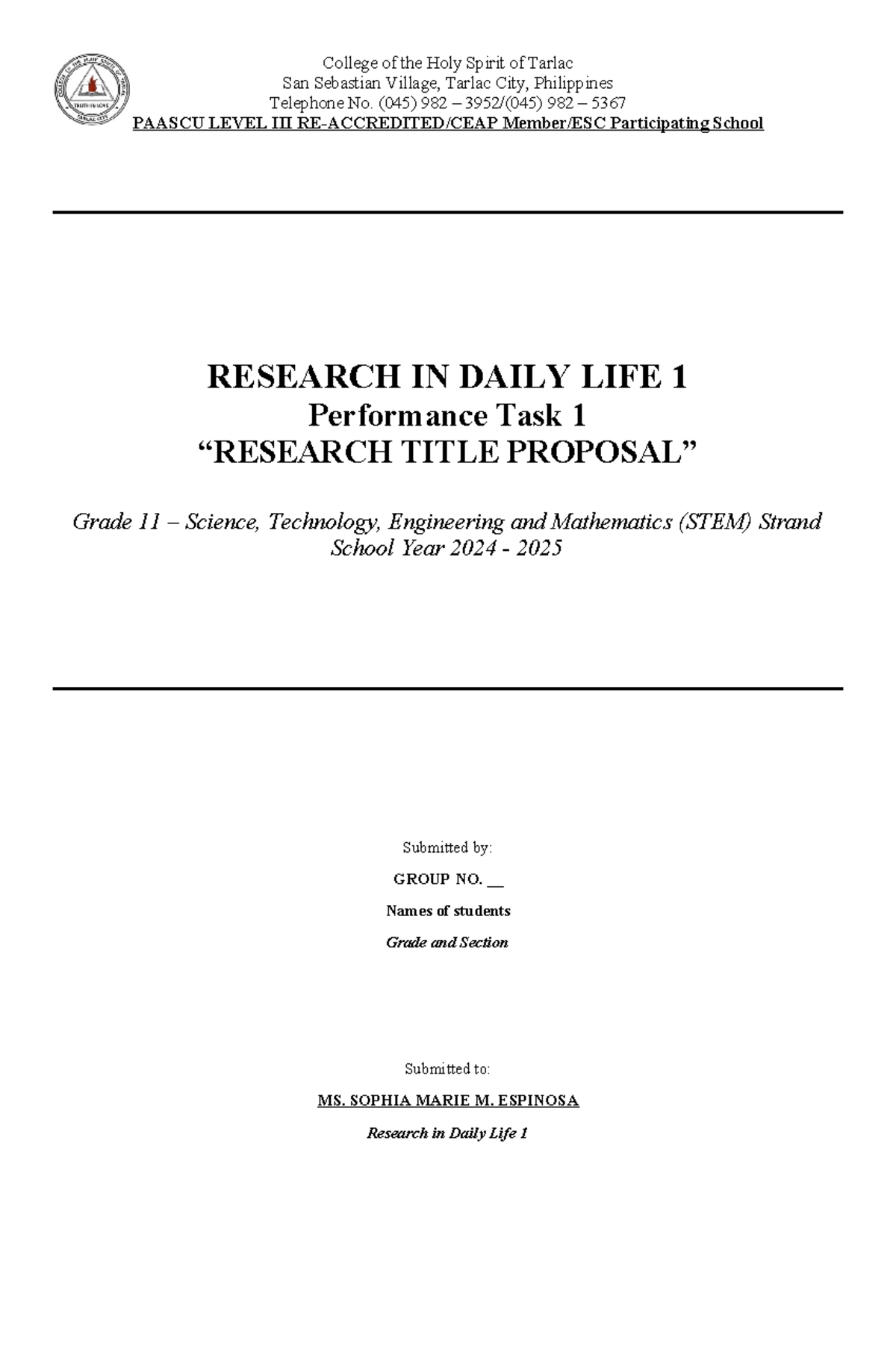RDL 1 - Research Title Proposal Guide for STEM Students - Studocu