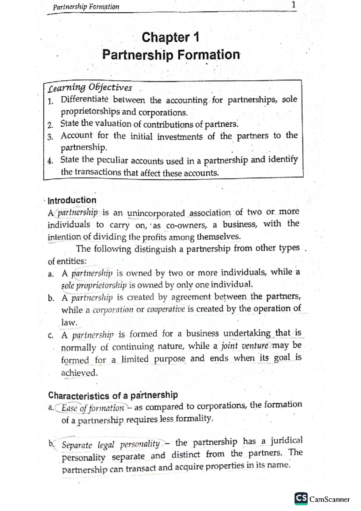 CS 101: Chapter 1 - Partnership Formation and Accounting Principles ...