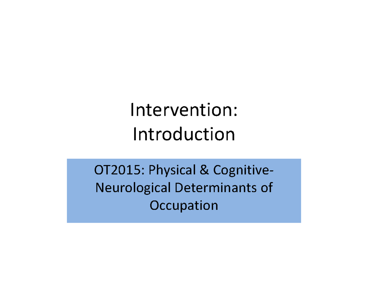 Intervention Planning 1 slide per page - Intervention: Introduction ...