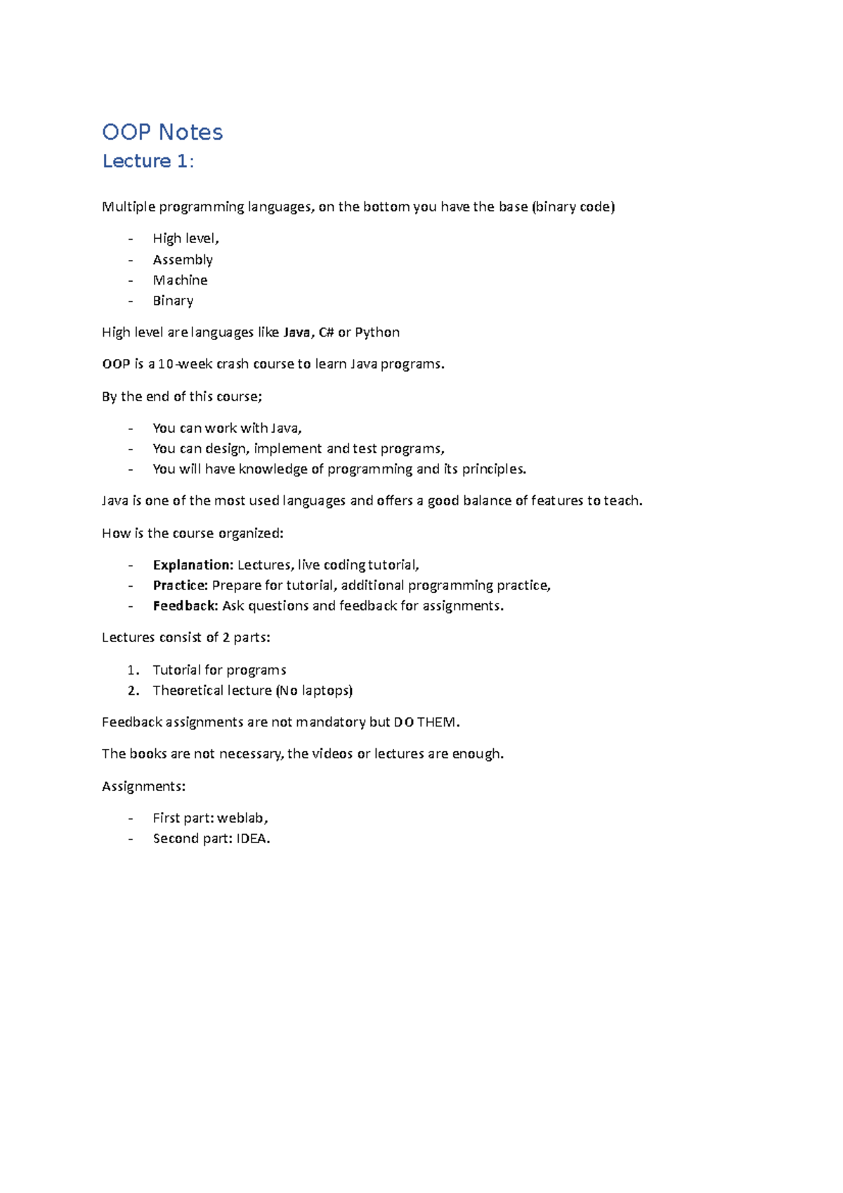 OOP 101: Lecture Notes on Java Programming Principles and Practice ...