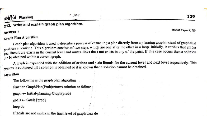 AI 129 Unit 4: Graph Plan Algorithm and Intelligent Agents Overview ...