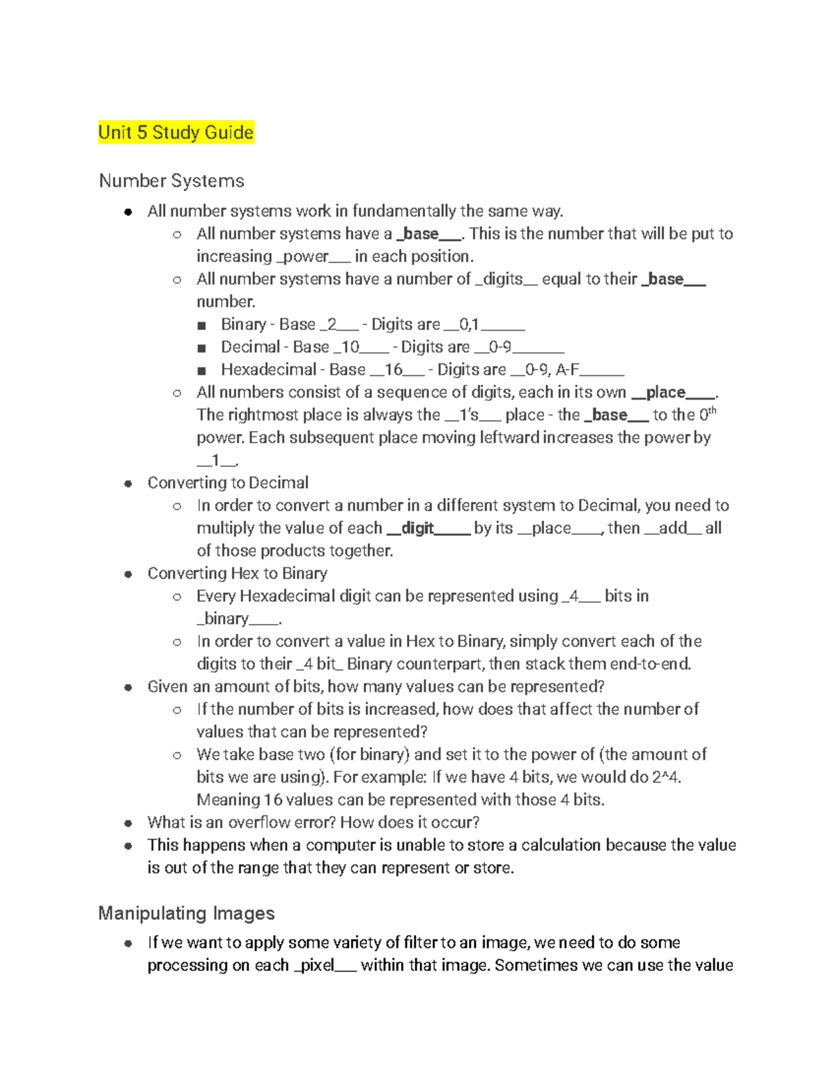 Unit 5 Study Guide: Number Systems and Conversions - Studocu