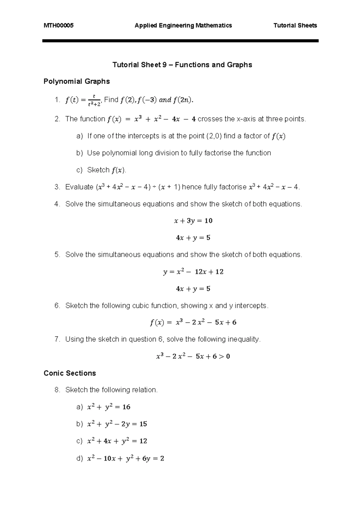 MTH00005 Applied Engineering Math Tutorial Sheet 1: Intro to Numbers ...