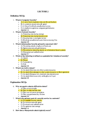 Lecture 4 - Contains questions on Secure Network Systems - LECTURE 4 ...