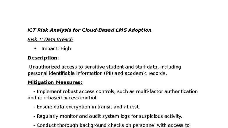 ICT Risk Analysis for LMS Adoption: Key Risks & Mitigation Strategies ...