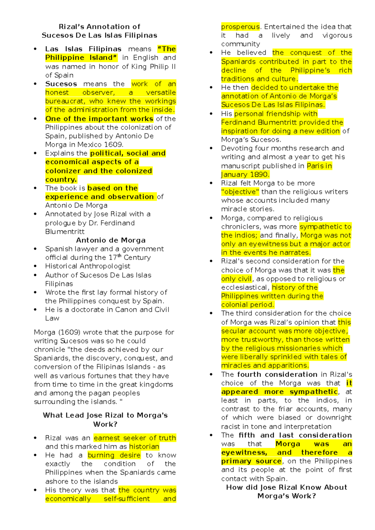 Rizal's Annotations on Morga's Historical Work (Soc Scie) - Studocu
