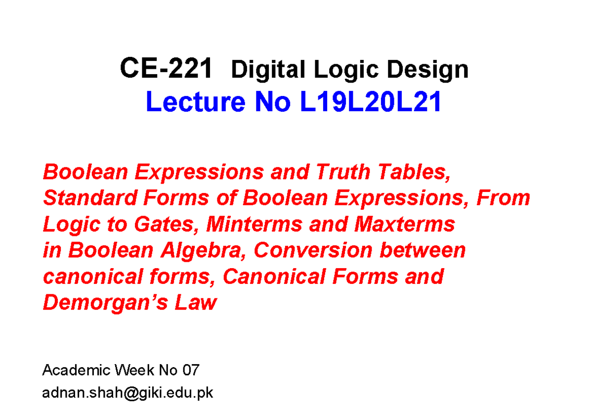 CE-221 Lec 19-21 - K-Maps & SOP/POS Forms Lecture Slides - Studocu