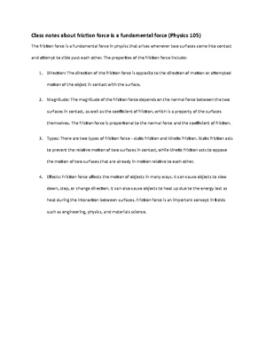 Friction Forces - Study Notes & Assignments - Studocu