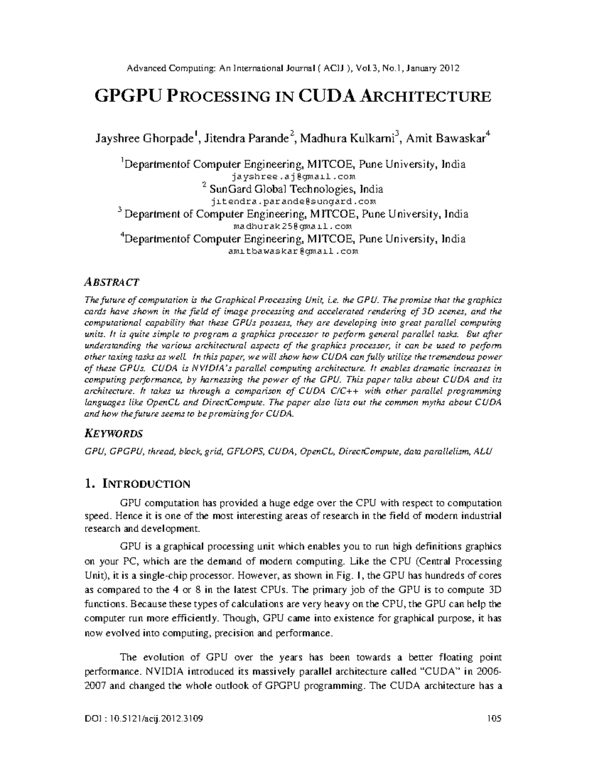 GPGPU Processing in CUDA Architecture: Insights and Comparisons - Studocu