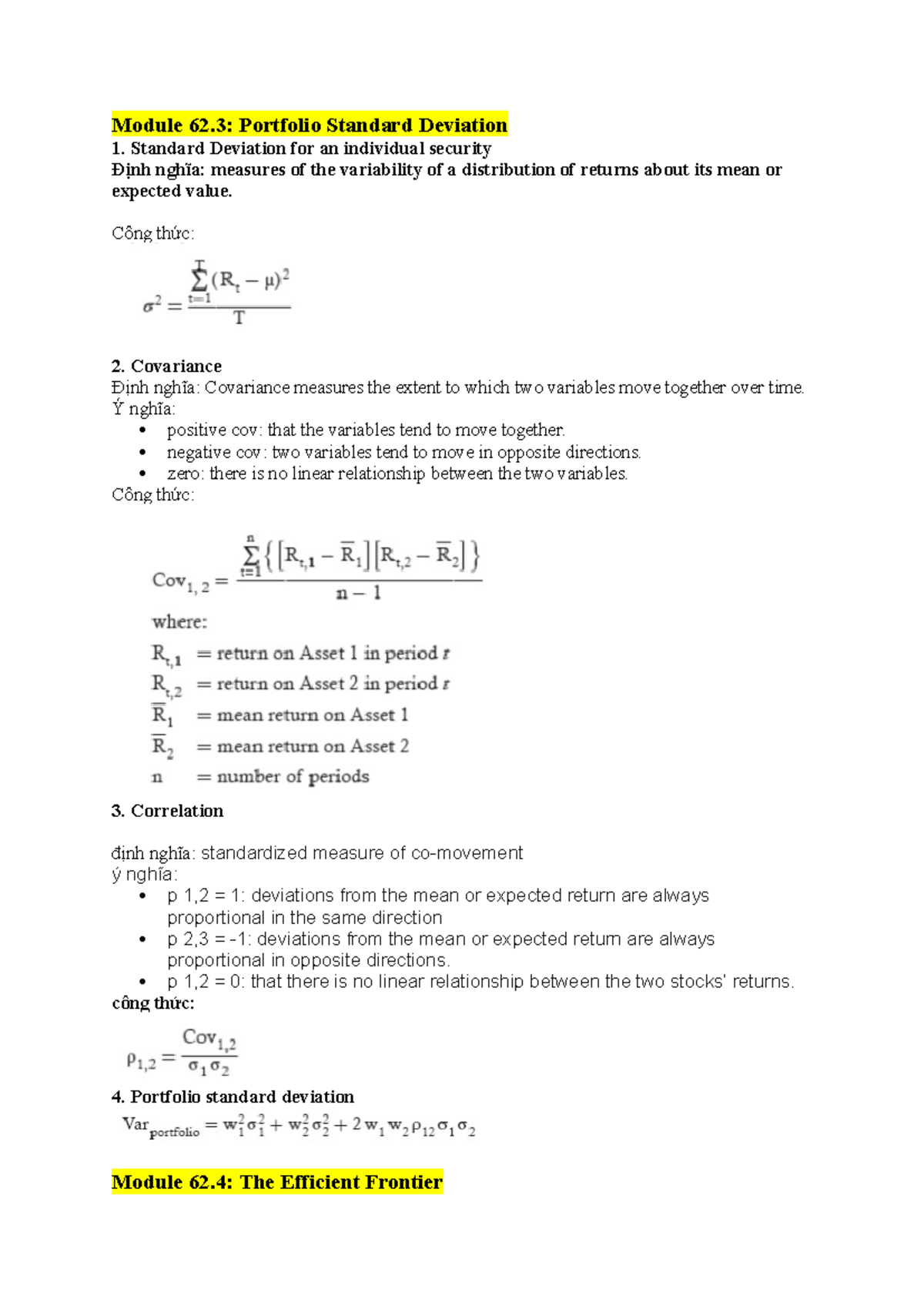 Module-6364 - Module 62: Portfolio Standard Deviation 1. Standard ...