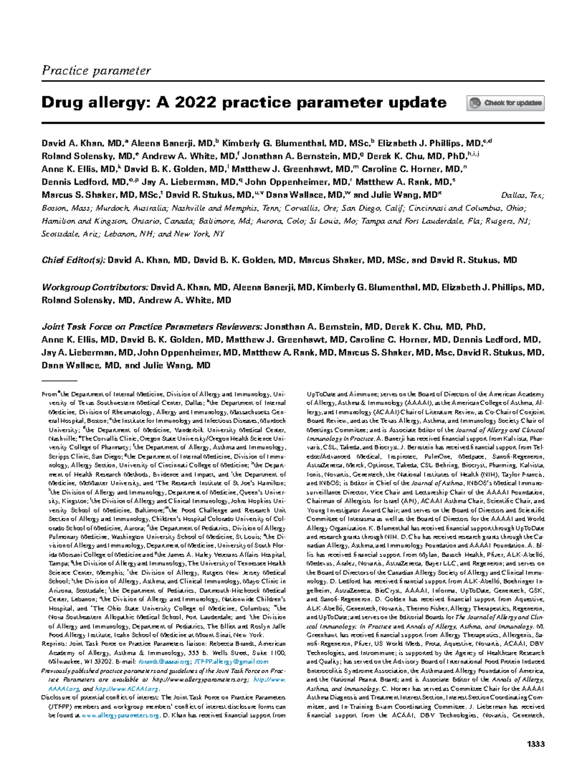 Practice Parameter Update on Drug Allergy: 2022 Insights and ...