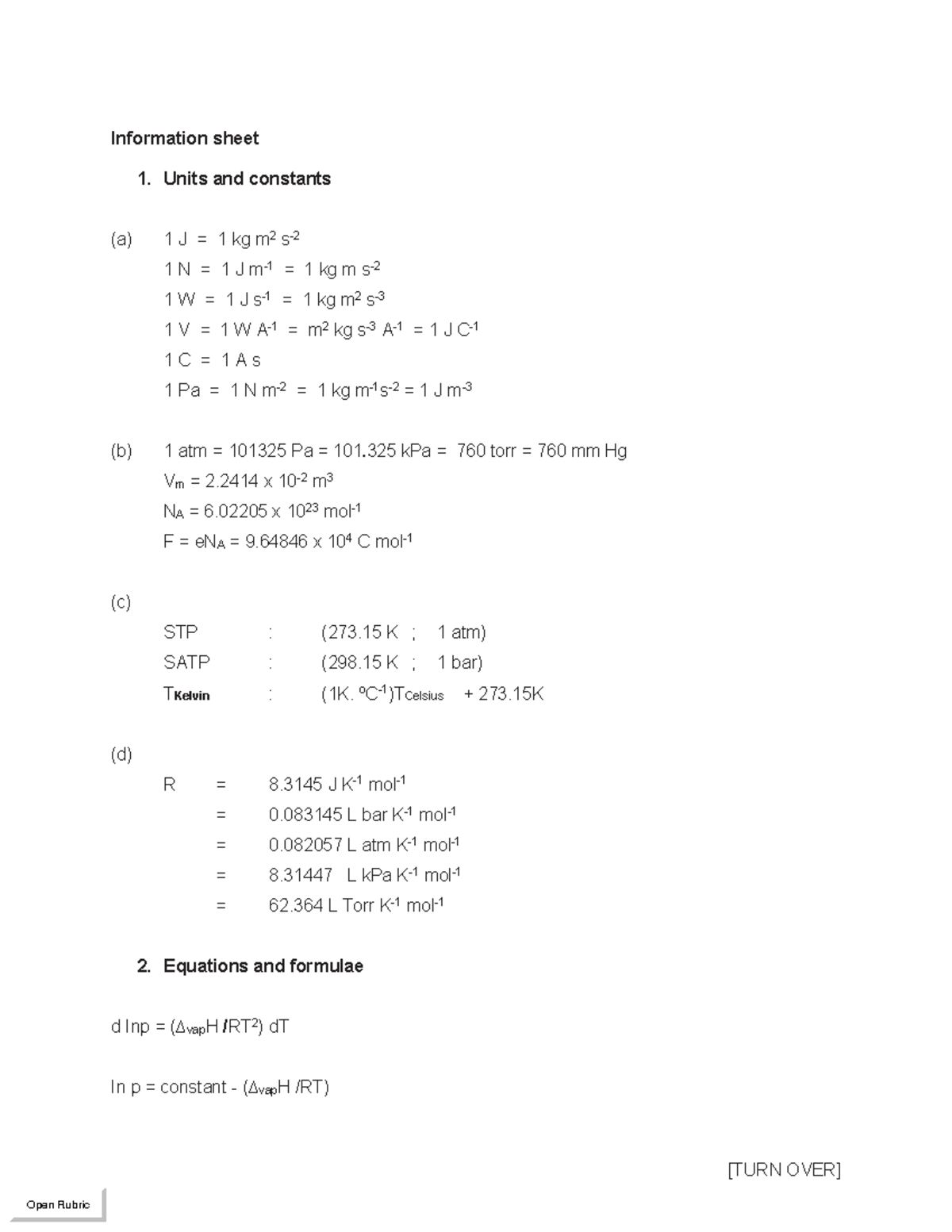 Assignment Exam Formula Sheet: Units, Constants, and Equations - Studocu