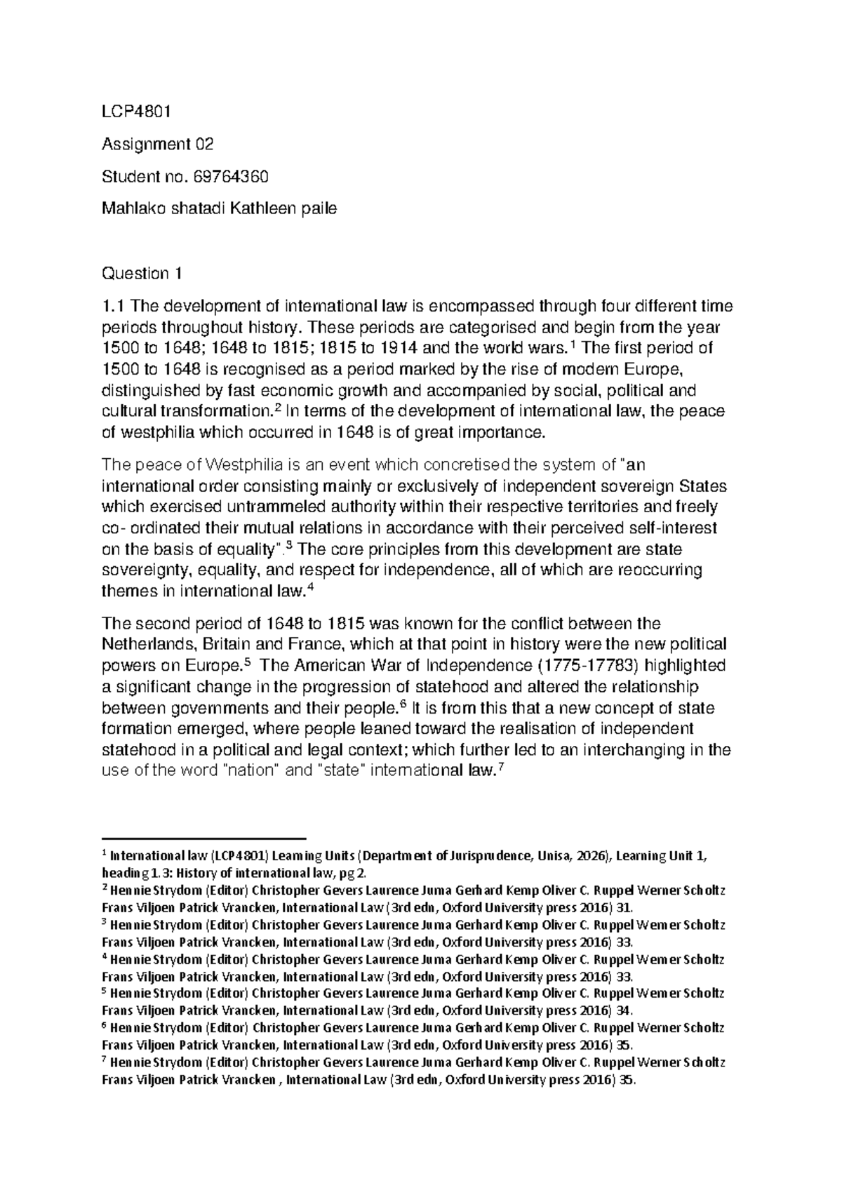LCP4801 Assignment 02: Historical Development of International Law ...