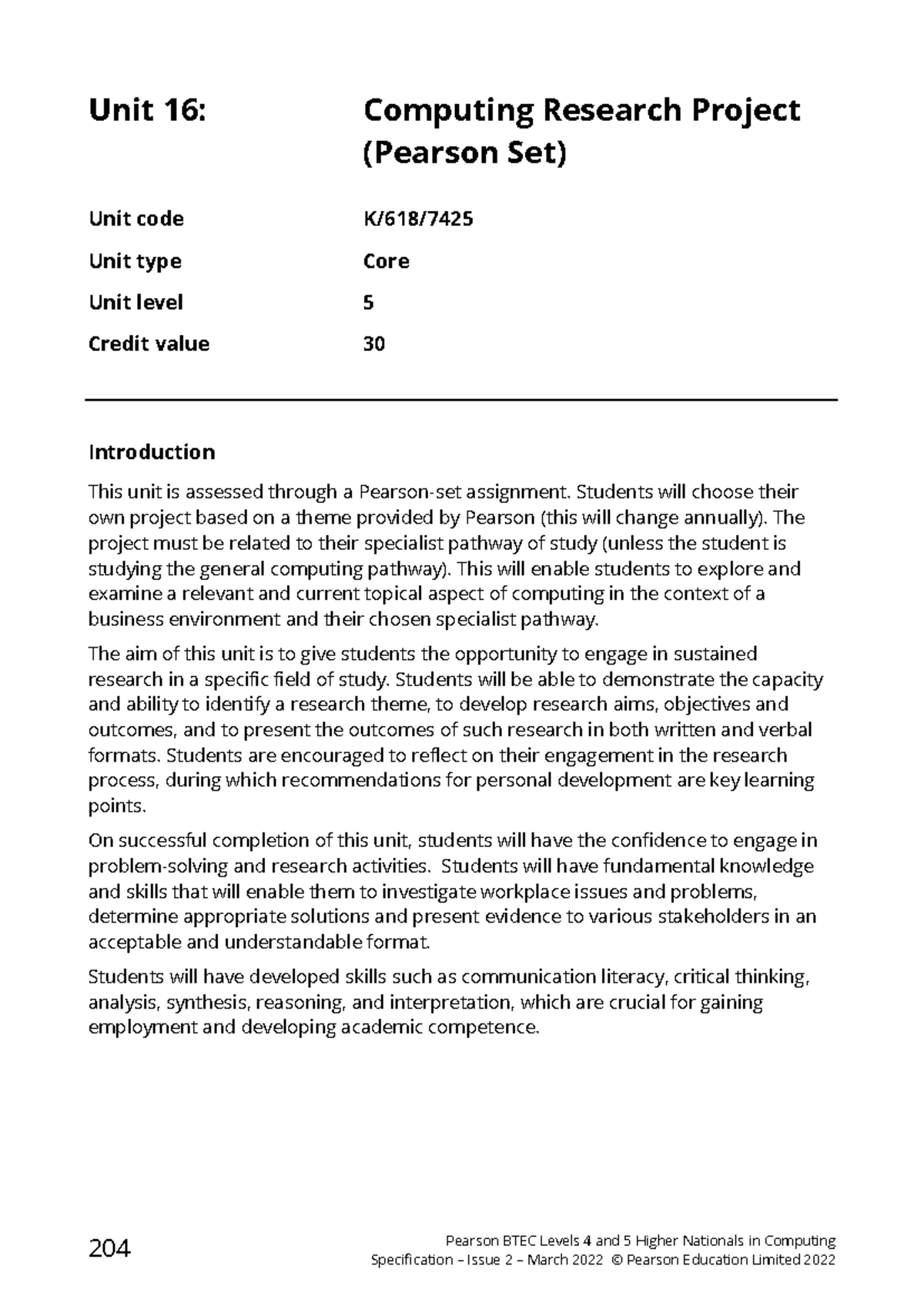 Unit 16 K/618: Computing Research Project Guide & Learning Outcomes ...