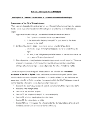 FUR2601 - Fundamental Rights Study Unit 1: Constitution & Bill of ...
