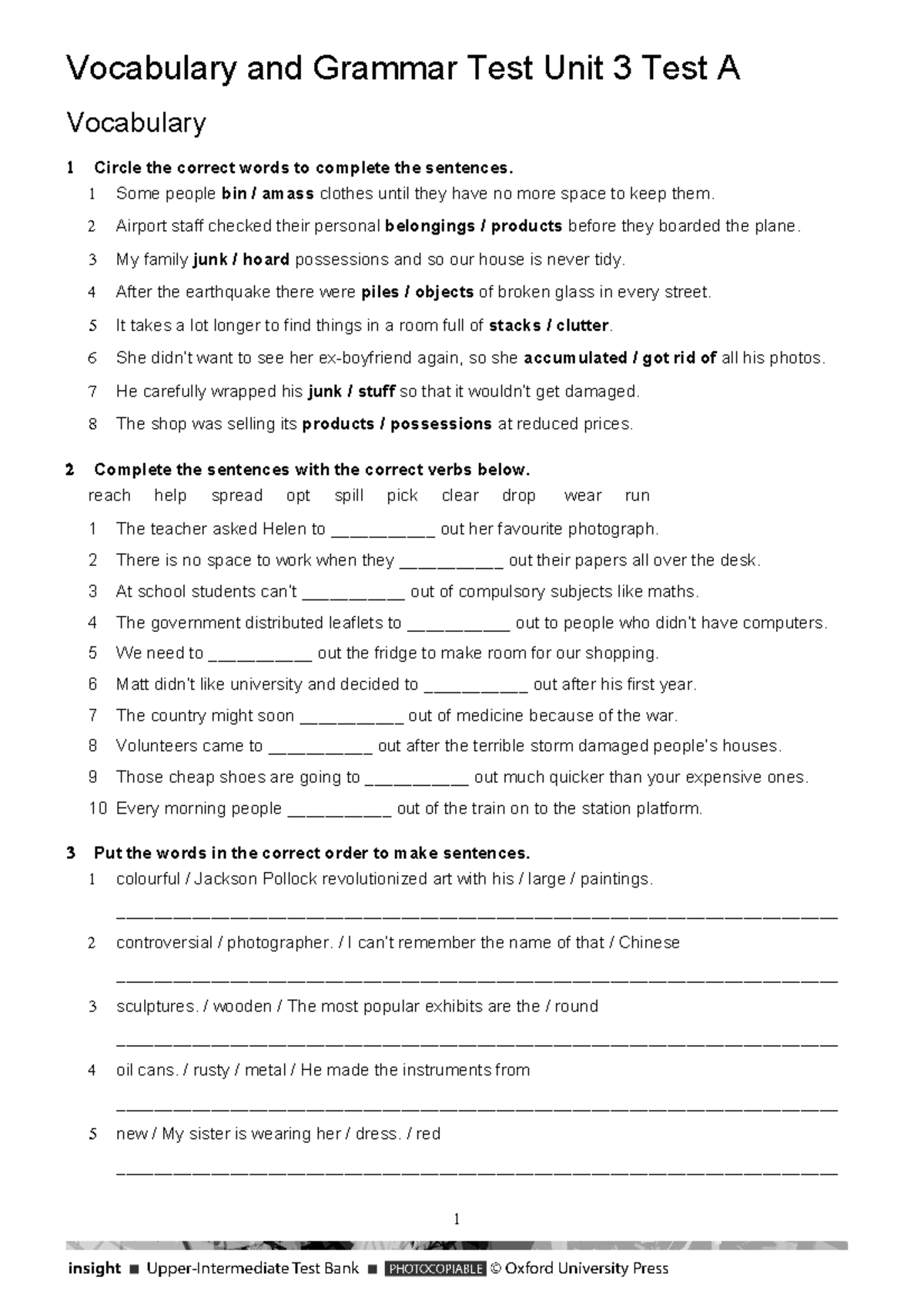 Unit 3 Vocabulary & Grammar Tests: Comprehensive Review and Practice ...