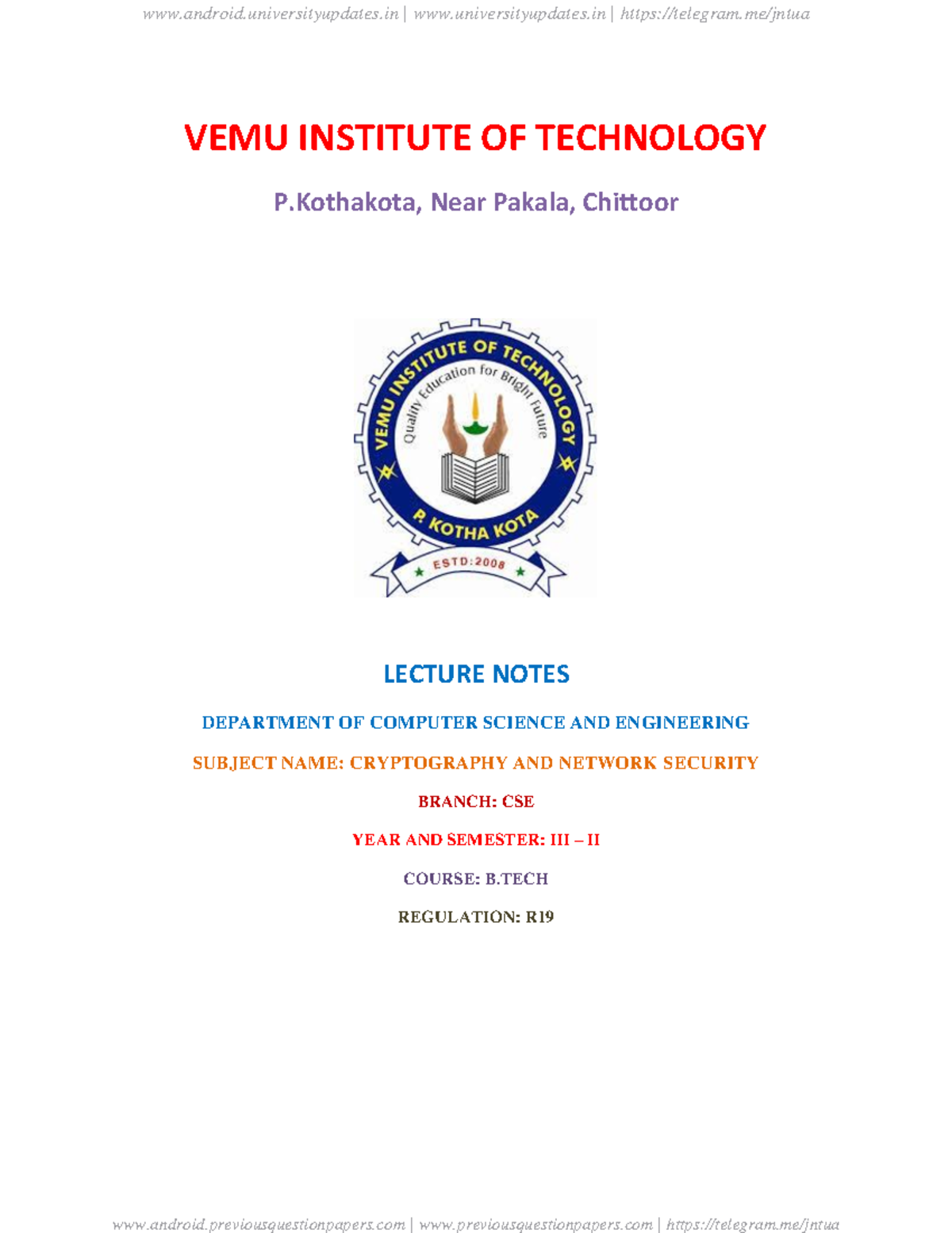 Cryptography & Network Security Lecture Notes - R19 - Studocu