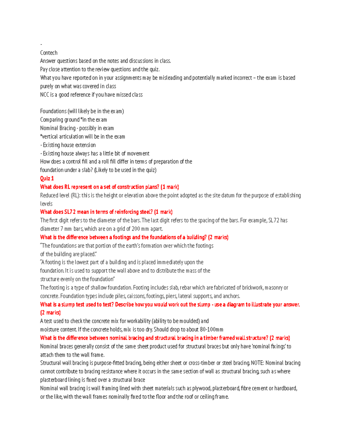 16109 Construction Technology 1 Quiz Notes - Contech Answer questions ...