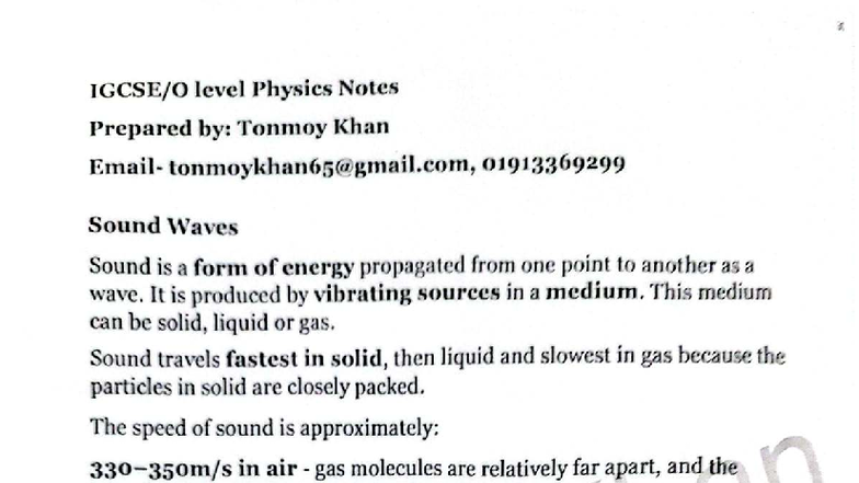 Physics 01913369299: Sound Waves and Their Properties Notes - Studocu