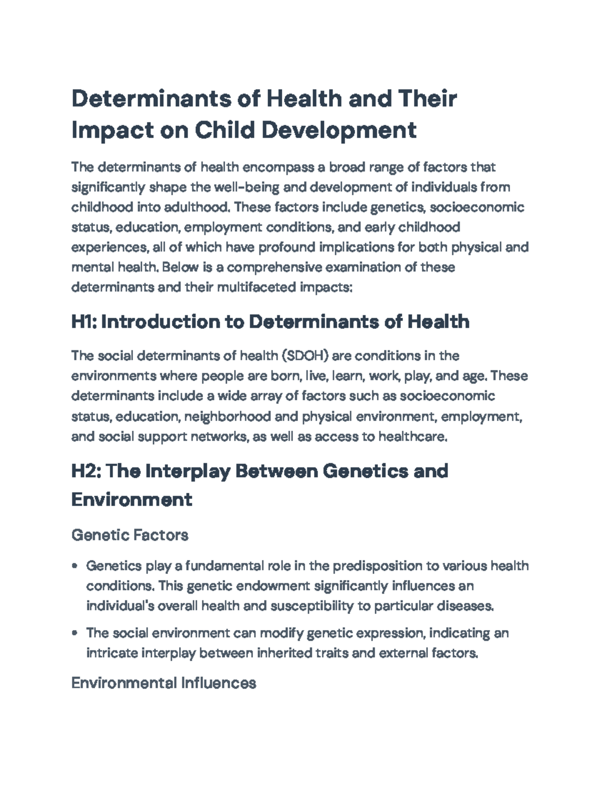 Determinants of Health and Their Impact on Child Development (CH601 ...