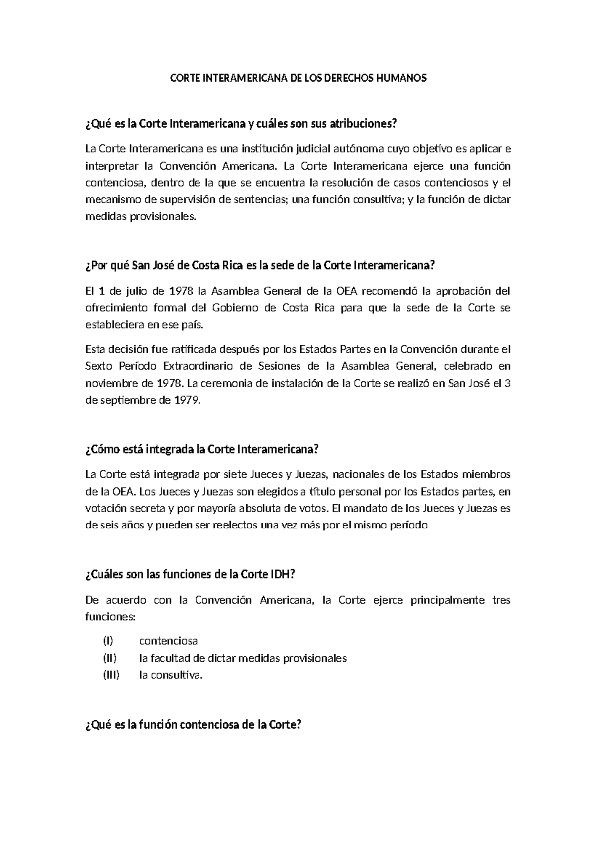 Funciones y Atribuciones de la Corte Interamericana de Derechos Humanos ...