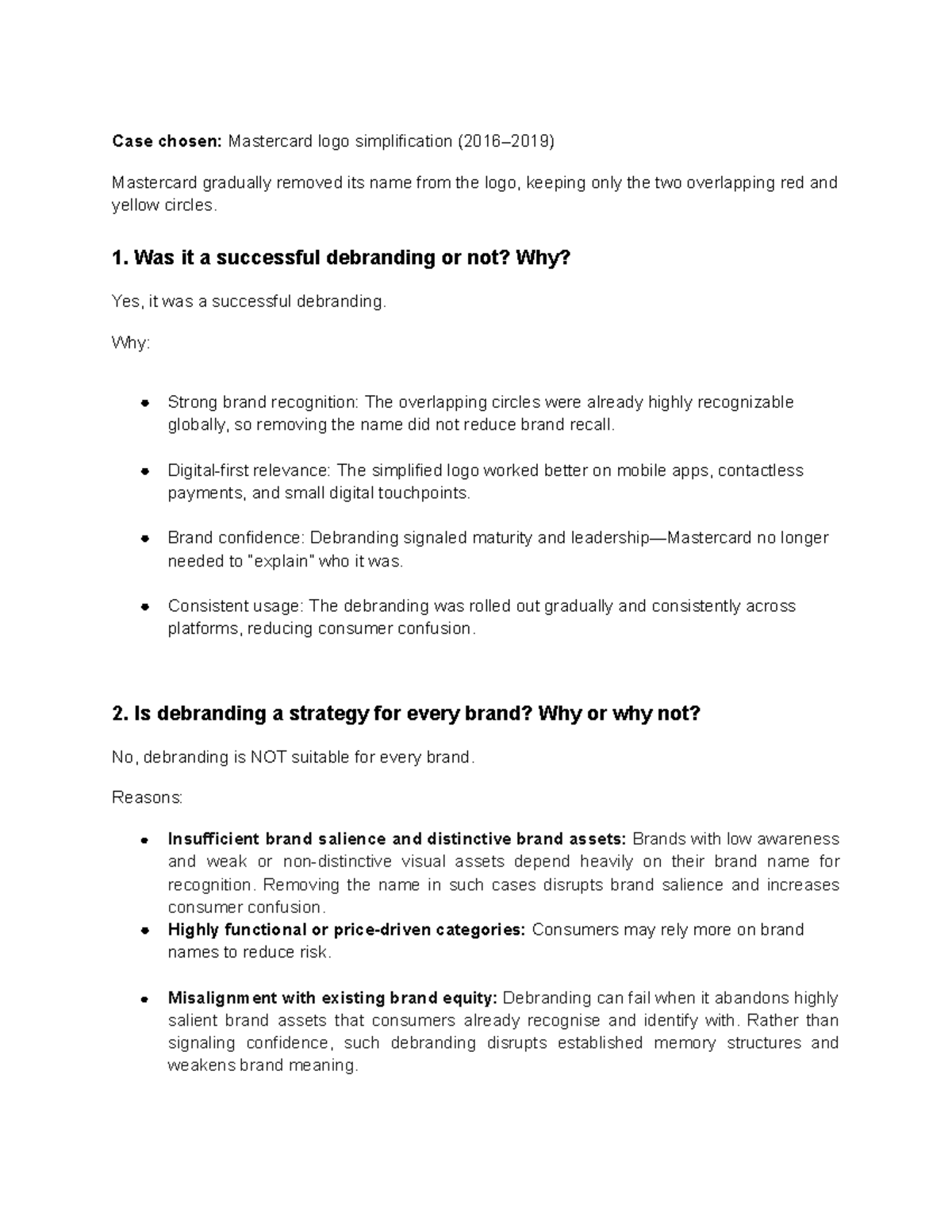 Debranding Case Study: Mastercard Logo Simplification Analysis - Studocu