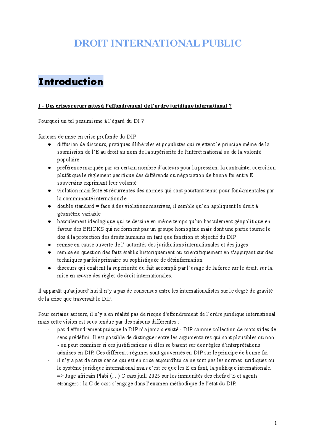 DIP - Crise et Évolution du Droit International Public - Studocu