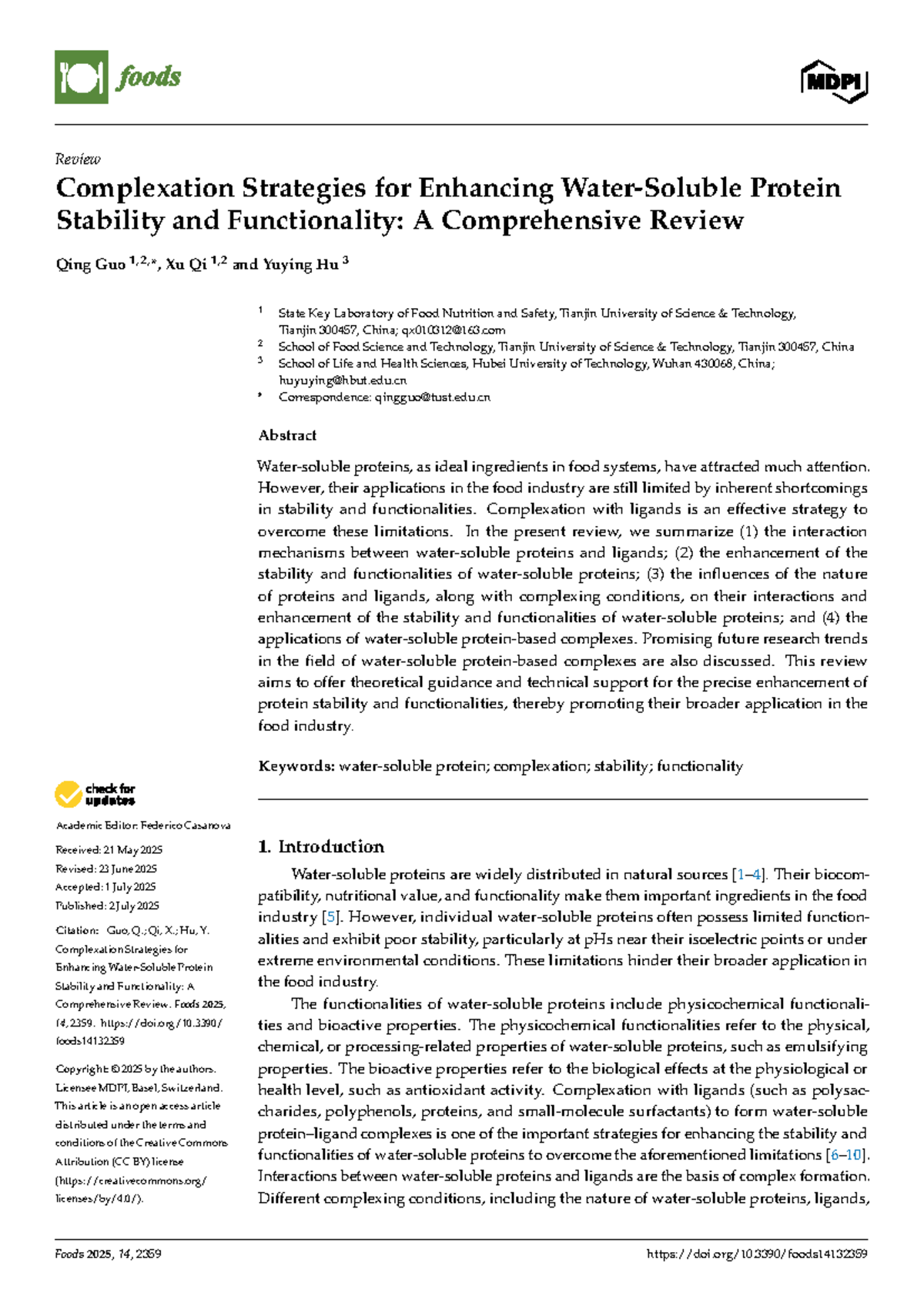 Complexation Strategies for Protein Stability and Functionality: A ...