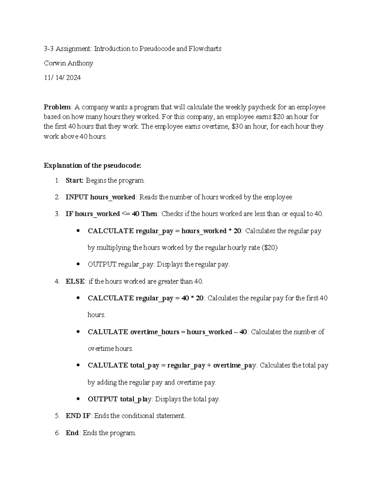 Introduction to Pseudocode and Flowcharts - For this company, an ...