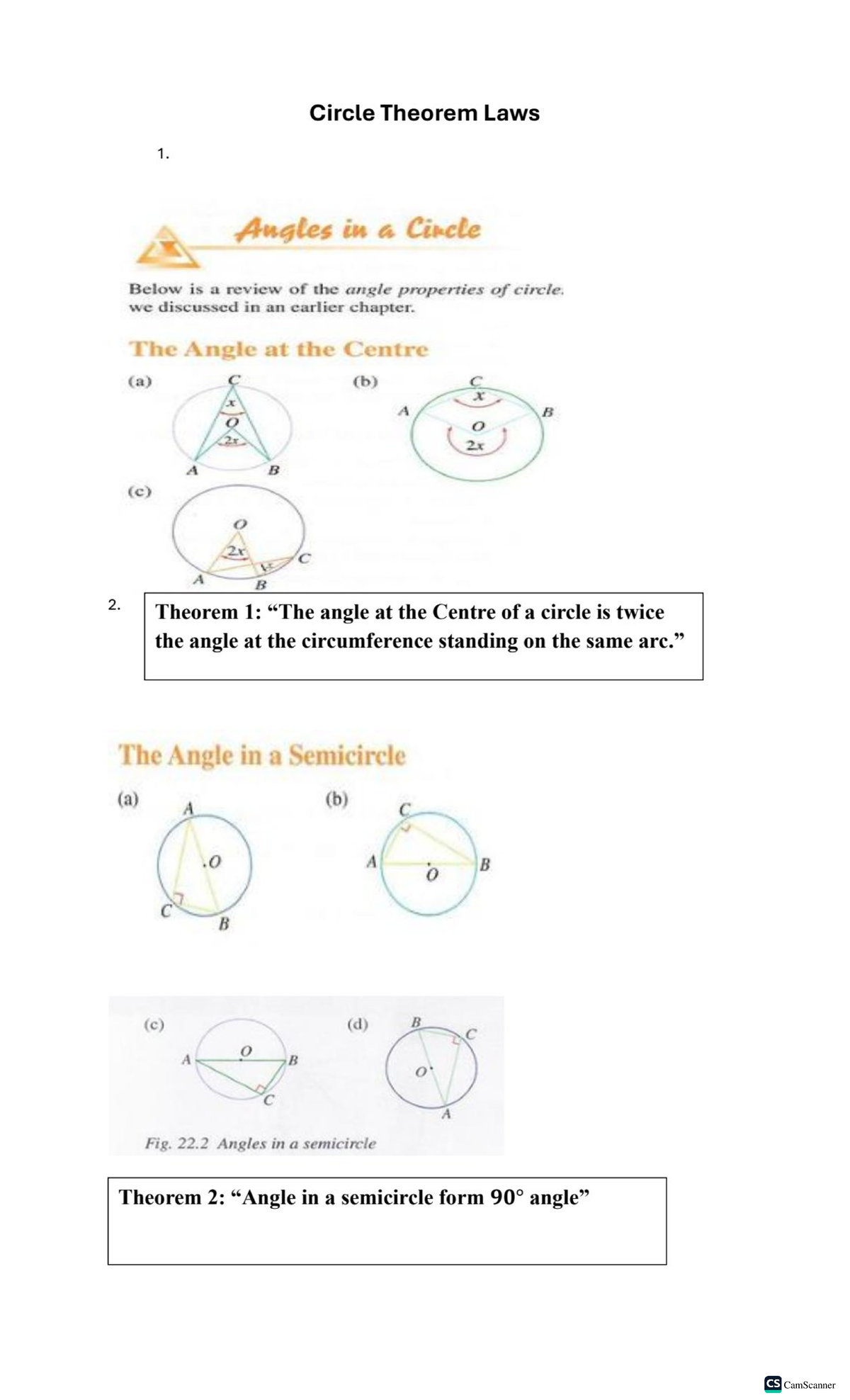 Circle Theorem Laws: Angle Properties Review for Geometry - Studocu