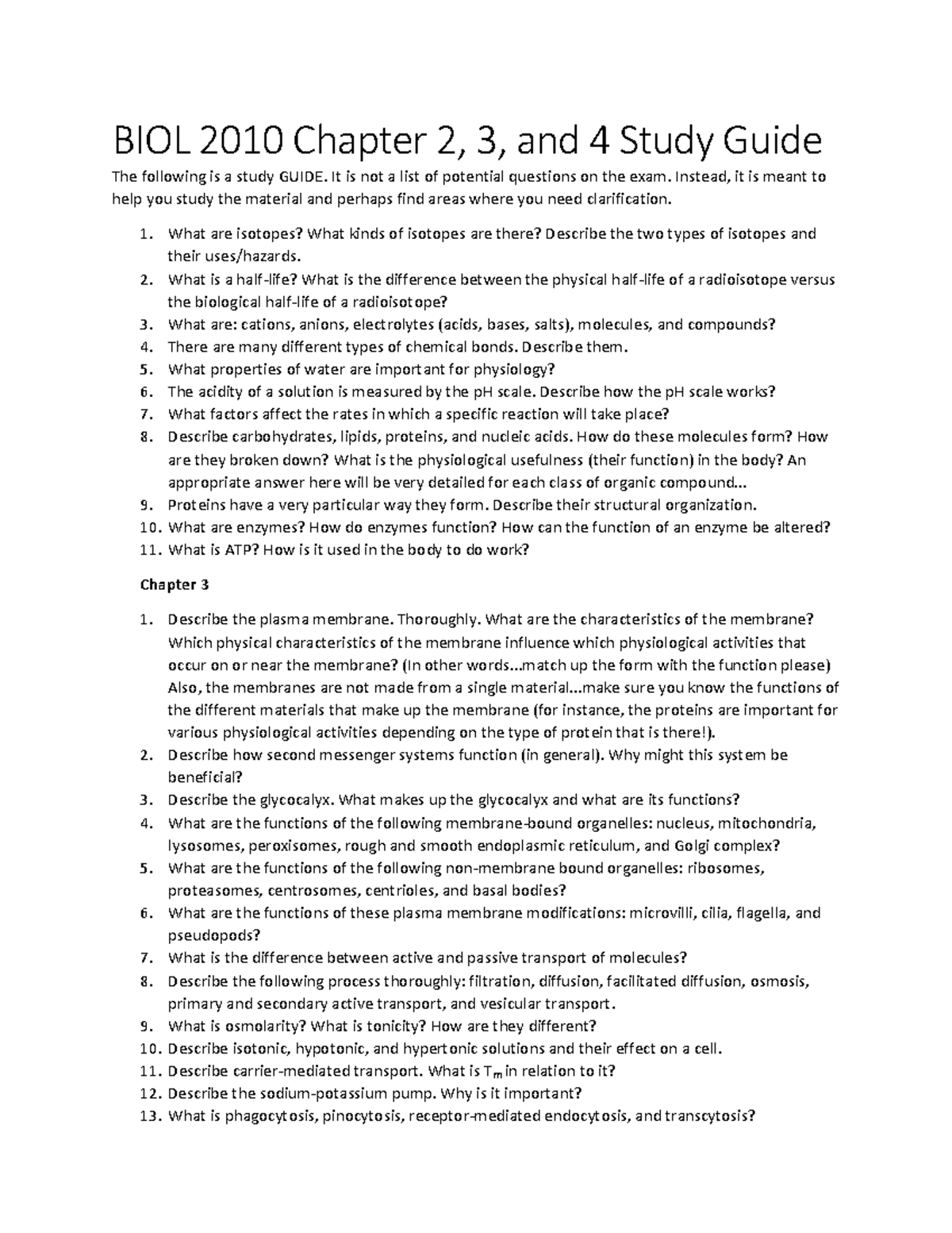 BIOL 2010 Comprehensive Study Guide: Chapters 2, 3, and 4 - Studocu