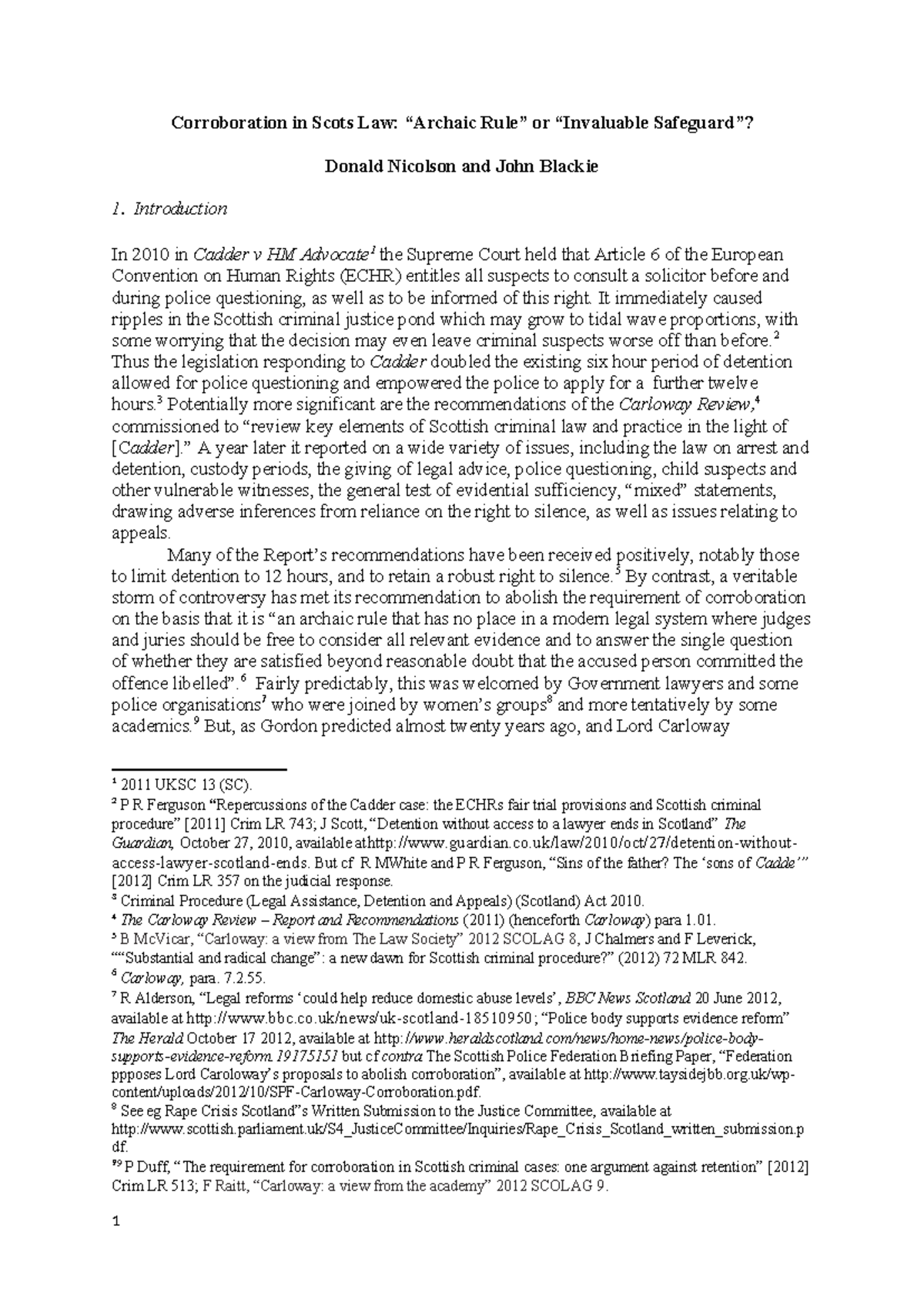 Scottish Law SSR 2023: Evaluating Corroboration as a Legal Cornerstone ...