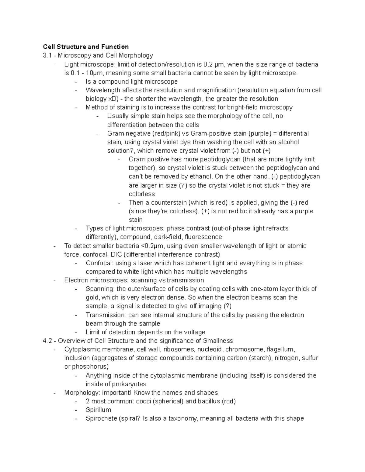 BIOL314 - Summary of Chapter 3.2: Cell Structure & Function - Studocu