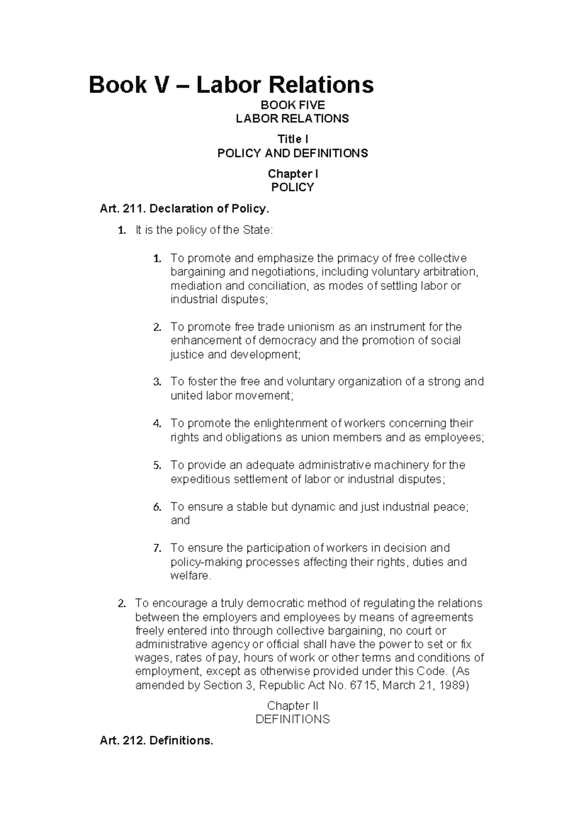 Book V - Labor Relations Overview and Key Policies - Studocu