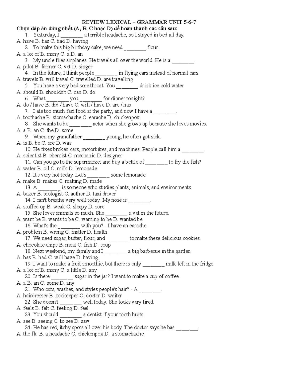 REVIEW LEXICAL GRAMMAR UNIT: Quiz Questions and Answers - Studocu