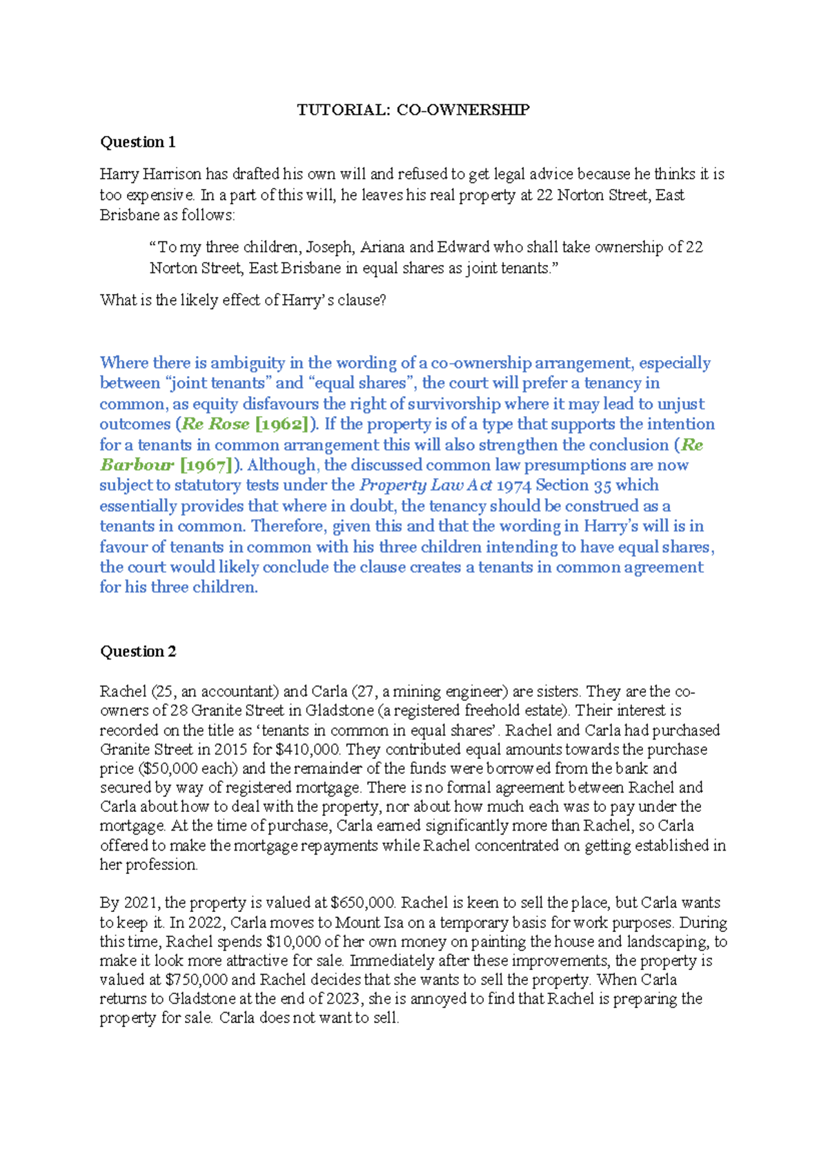 T3 Qs Co-ownership - Topic - Co-ownership - TUTORIAL: CO-OWNERSHIP ...