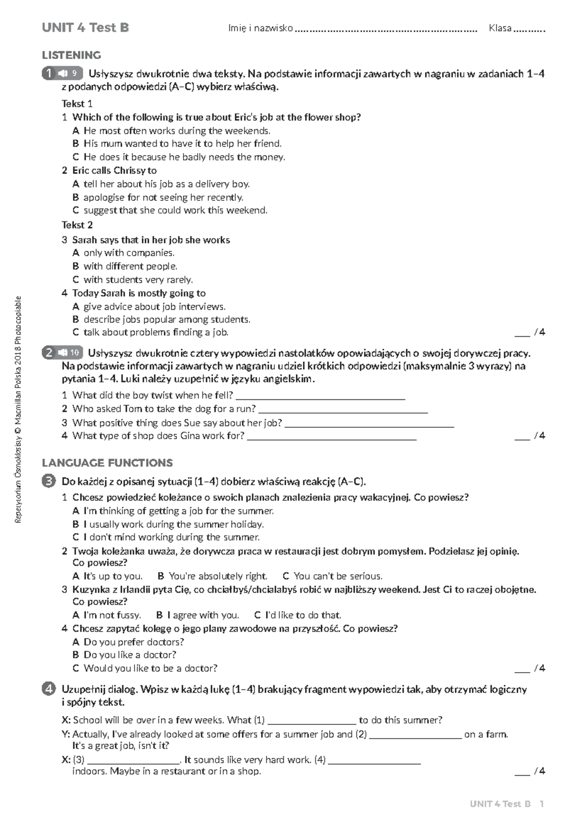 UNIT 4 Test B - Listening and Reading Comprehension - Studocu