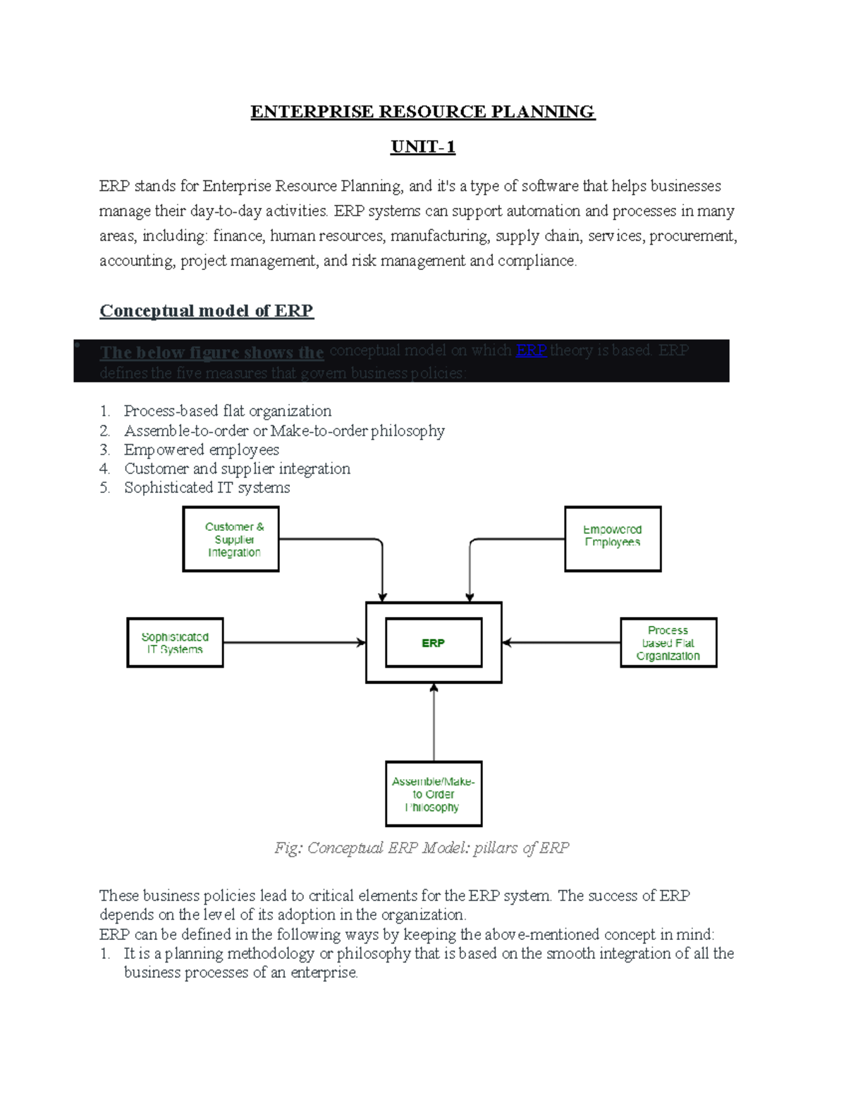 Title: ERP Overview and Key Concepts for BUS 101 Lecture Notes - Studocu