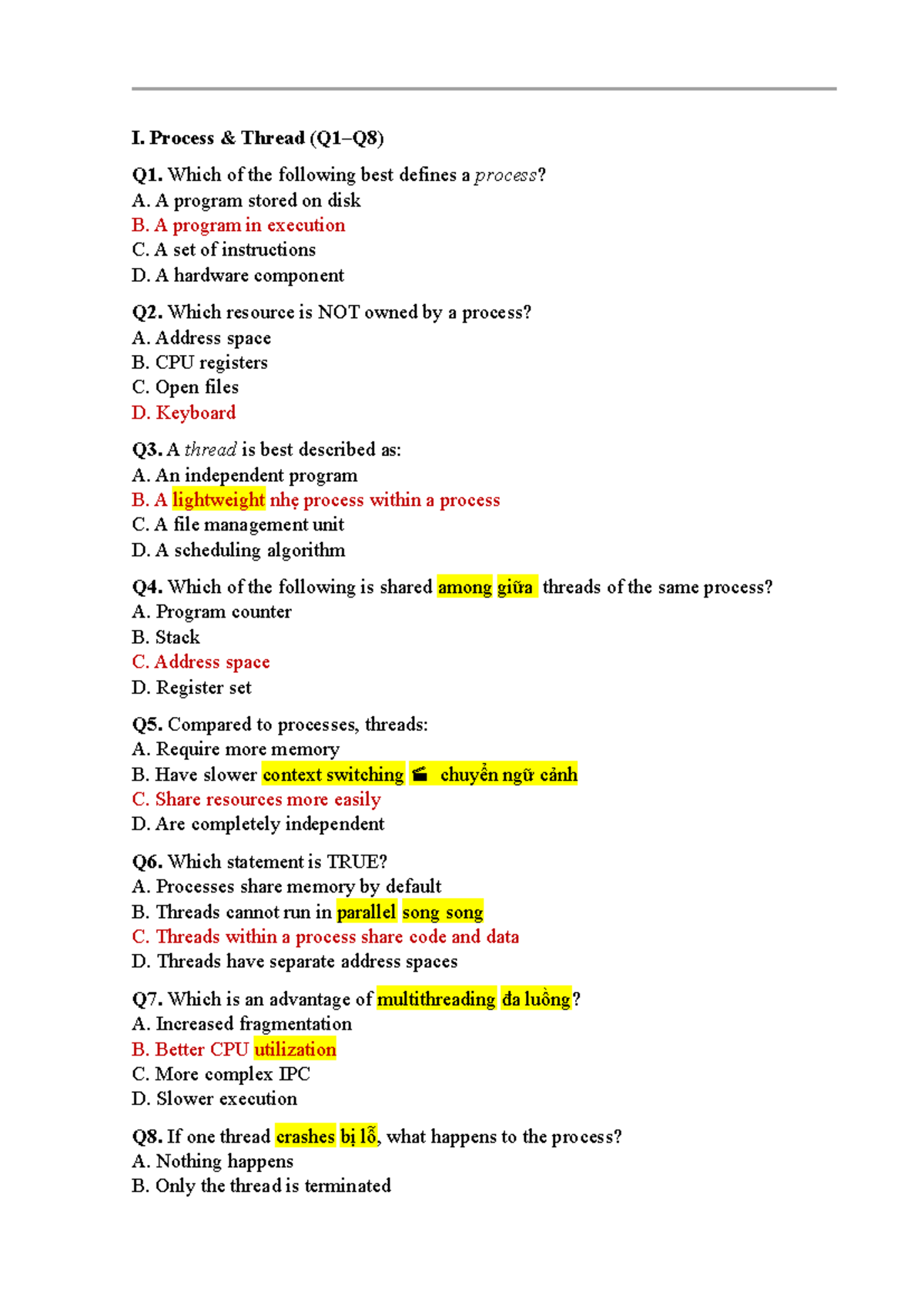 Process Management MCQ Review for Course TN - Studocu